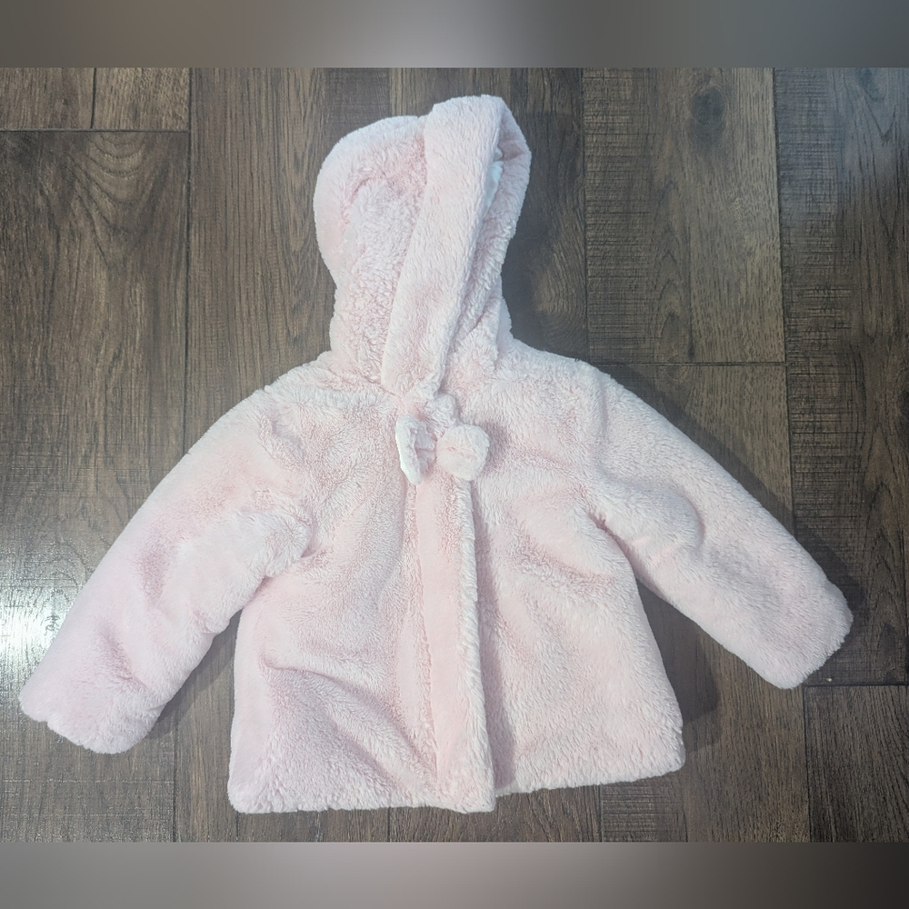 Little Me Toddler Girls Pink Faux Fur Hooded & Lined Jacket Size 3T Adorable!